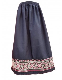 Fusta lunga dama neagra cu broderie traditionala rosie si bej