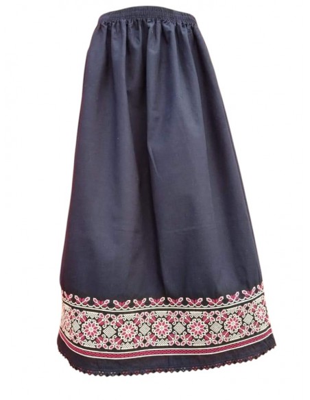 Fusta lunga dama neagra cu broderie traditionala rosie si bej