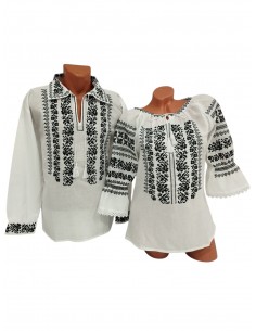 Set dama si barbat alb cu broderie neagra stil traditional elegant 2