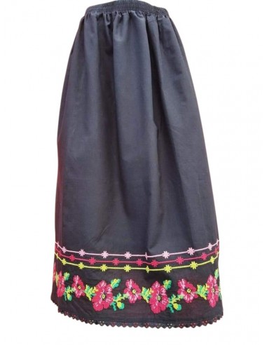 Fusta lunga dama neagra cu broderie florala cu maci