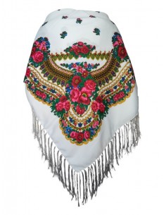 Esarfa dama alba cu imprimeu floral traditional elegant