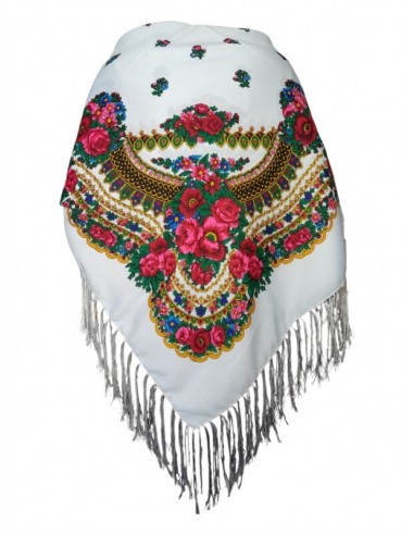 Esarfa dama alba cu imprimeu floral traditional elegant