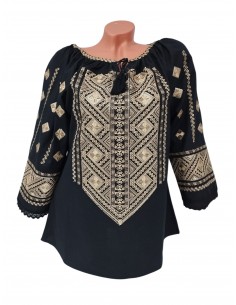 Bluza dama neagra cu broderie aurie si paiete elegante inspiratie traditionala