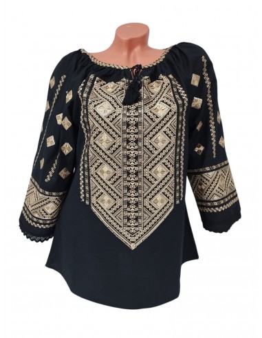 Bluza dama neagra cu broderie aurie si paiete elegante inspiratie traditionala