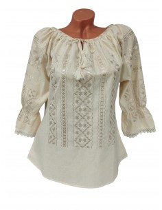 Bluza dama crem cu broderie bej inspiratie traditionala romaneasca