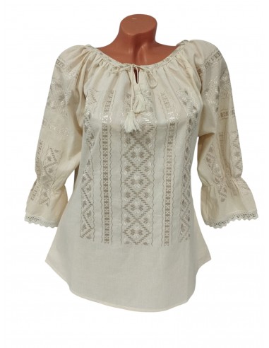 Bluza dama crem cu broderie bej inspiratie traditionala romaneasca