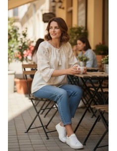 Bluza dama crem cu broderie bej inspiratie traditionala romaneasca 2