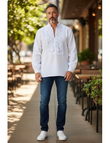 Camasa alba barbati cu broderie argintie eleganta inspiratie traditionala