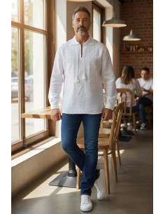 Camasa alba barbati cu broderie eleganta inspiratie traditionala 2