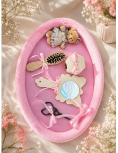 Tavita mot eleganta roz cu accesorii premium pentru botez