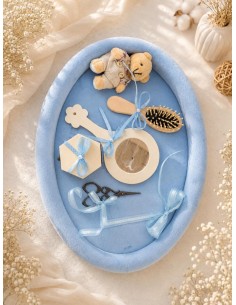 Tavita mot eleganta bleu cu accesorii premium pentru botez
