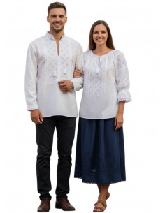 Set cuplu alb elegant cu broderie argintie pentru ea si el 2