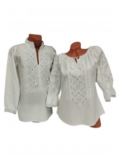Set cuplu alb elegant cu broderie argintie pentru ea si el