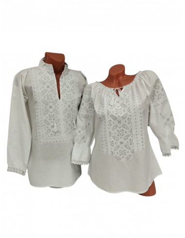 Set cuplu alb elegant cu broderie argintie pentru ea si el