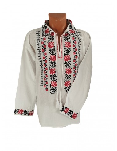 Set cuplu alb cu broderie florala rosie si neagra pentru ea si el
