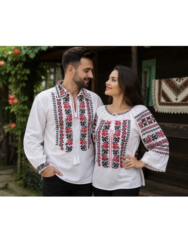 Set Cuplu Alb cu Broderie Florala...