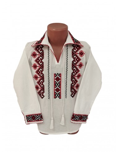 Camasa alba pentru barbati cu broderie neagra si guler brodat
