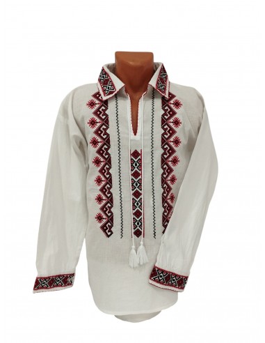 Camasa alba pentru barbati cu broderie neagra si guler brodat