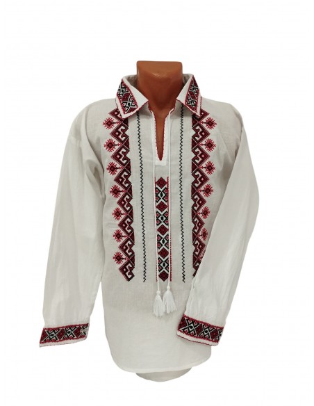 Camasa alba pentru barbati cu broderie neagra si guler brodat