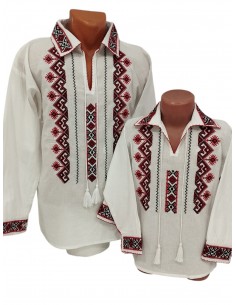 Camasa alba pentru barbati cu broderie neagra si guler brodat