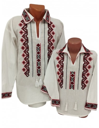 Camasa alba pentru barbati cu broderie neagra si guler brodat