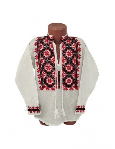 Camasa traditionala baieti alba cu broderie rosie si neagra pentru copii