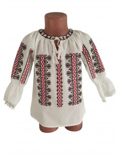 Ie traditionala fetite Creasta Cocosului cu broderie rosie si neagra