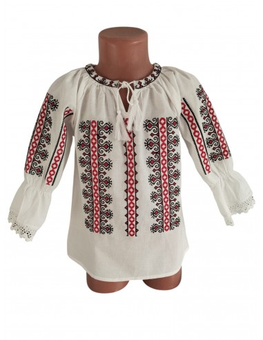 Ie traditionala fetite Creasta Cocosului cu broderie rosie si neagra