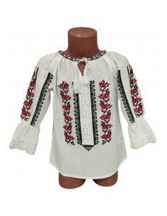 Ie traditionala fetite alba cu maci rosii si broderie florala