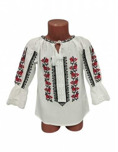 Ie traditionala fetite alba cu maci rosii si broderie florala