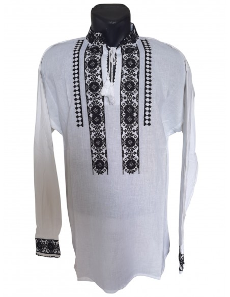 Ie barbati alba cu broderie neagra traditionala