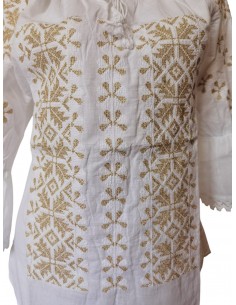 Ie traditionala dama alba cu broderie aurie eleganta
