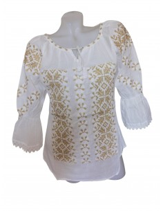 Ie traditionala dama alba cu broderie aurie eleganta 2