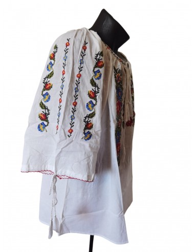 Ie traditionala dama alba marimi mari 7XL 8XL 9XL cu broderie florala multicolora
