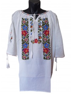 Ie traditionala dama alba marimi mari 7XL 8XL 9XL cu broderie florala multicolora