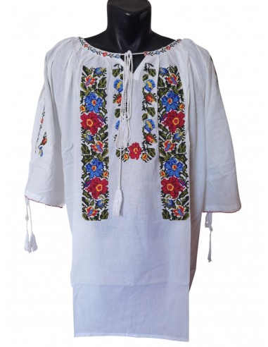 Ie traditionala dama alba marimi mari 7XL 8XL 9XL cu broderie florala multicolora