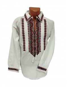 Camasa traditionala barbateasca brodata cu motive geometrice rosu si negru funkymag.ro