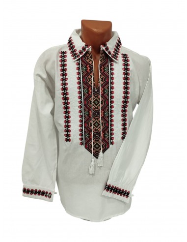 Camasa traditionala barbateasca brodata cu motive geometrice rosu si negru funkymag.ro