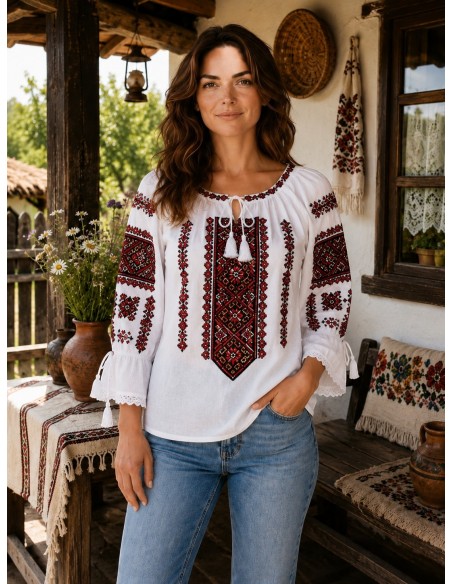 ie-traditionala-dama-alba-broderie-geometrica-rosie-neagra.