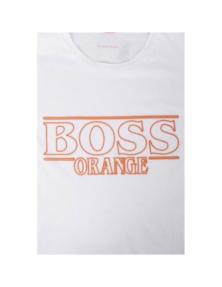 tricou alb din bumbac boos orange